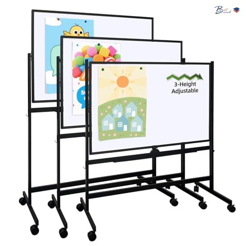 Large Rolling Whiteboard on Wheels, 48" x 32" Height Adjust 360° Double-Sided Mobile White Board with Stand,Portable Standing Magnetic Dry Erase Board Easel for Home Office Classroom