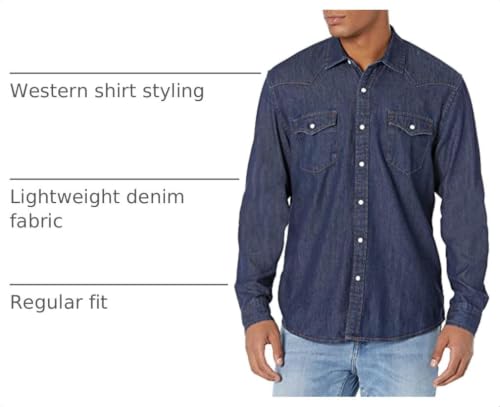 Image of Amazon Essentials Men's Slim-Fit Long-Sleeve Denim Western Style Cotton Shirt with Snap Buttons, Lightweight