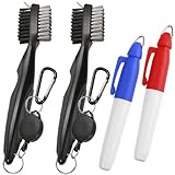 Borogo 2PCS Golf Club Brush Groove Cleaner with 2 Ft Retractable Zip-line and Aluminum Carabiner Cleaning Tools Black