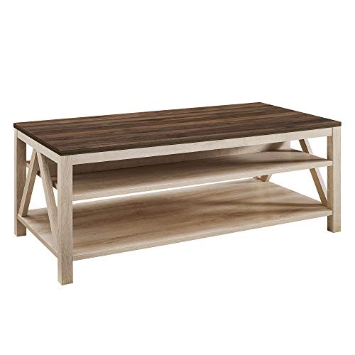 image for Walker Edison Modern Farmhouse A-Frame Wood Rectangle Coffee Table Liv