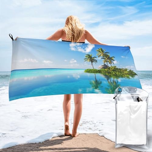 Zhengjia Serviette de plage en microfibre à séchage rapide – Belle île dans la mer imprimée super absorbante à séchage rapide pour voyage, camping,...