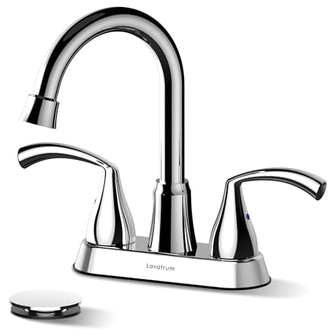Lavatrum Bathroom Faucets for Sink 3 Hole 4 Inch 2 Handle Centerset Faucet for Sink Vanity Pop-up Drain Stopper and Supply Hoses Cover