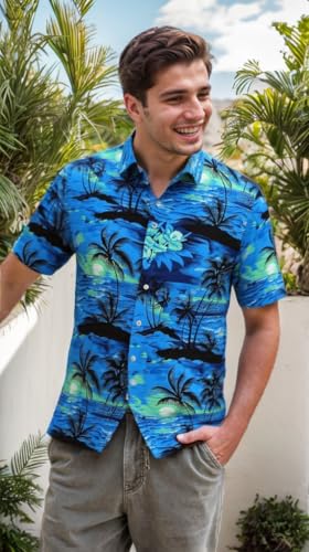 Men's Hawaiian Shirt Tops Vintage Short Sleeve Button Down Beach Shirt Male Tropical Floral Summer Pullover Party Holiday4