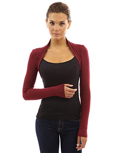 PattyBoutik Women Long Sleeve Bolero Shrug (Burgundy Small) - Thumbnail 4
