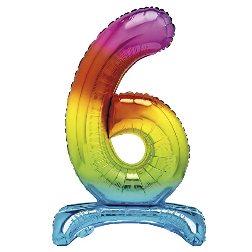 Unique 13266 - Giant Standing Foil Number 6 Balloon - 76 cm - Rainbow