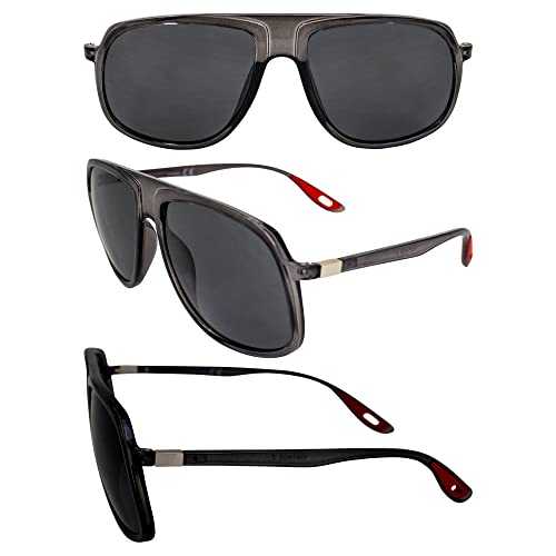 AlterImage Shore Sports Fashion Retro Sunglasses for Men or Women 2 Pair Gunmetal & Silver Frames w/Silver Metal Accents & Smoke Lenses