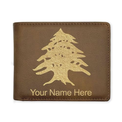LaserGram Faux Leather Bi-Fold Wallet, Flag of Lebanon, Personalized Engraving Included (Rustic with Gold)