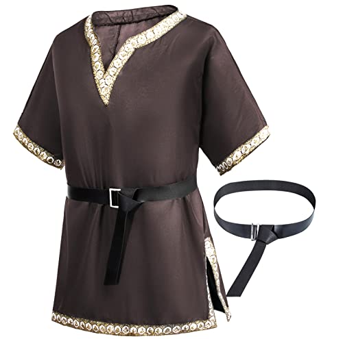Mens Medieval Costume Viking Tunic Knight Warrior Renaissance Shirts With Belt Brown Xl #TOP2