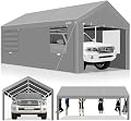 COBIZI 12x20ft Carport Heavy Duty, Portable Garage with Removable Sidewalls (Machine Washable), Ventilated Windows & Built-in Sandbags, Car Canopy for Truck, Boat, SUV, Waterproof, Gray