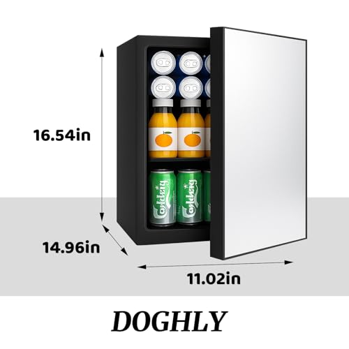 Image of DOGHLY 0.9 Cu.Ft Mini Refrigerator and Beauty Fridge, 24 Cans Mini Fridge with Mirror Door, Temperature Control, Removable Shelf, Compact Cooler for Bedroom, Dorm, Office, Beverage Beauty Storage