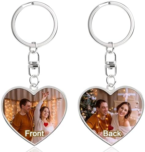 Double Chain Key Rings Double-Sided Custom Heart Keyrings with Picture Personalised Engraving ...