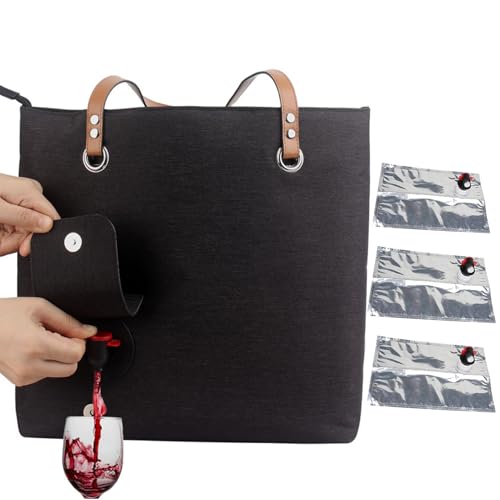 Bolso De Vino para Playa - Dispensador Portátil 1,5L, Interior Térmico Aislado Negro, Medida 33x32cm + 3 Forros, Tela Oxford Resistente - para Picnics & Eventos Al Aire Libre