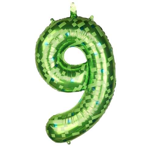 Image of 40 Inch Giant Green Pixel Number 0-9 Foil Balloons, Large Number Balloons Birthday Party Decoration Supplies (Number 9)