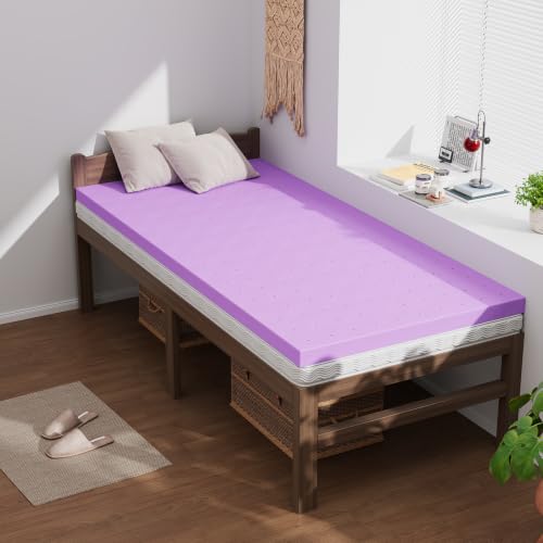 Image of DUMOS 1.5 Inch Cooling Memory Foam Mattress Topper Twin XL, Gel Ventilated Soft Pressure Relief Mattress Pad, Breathable Bed Topper for Bedroom, RV and Sleeper Sofa, CertiPUR-US Certified, Purple