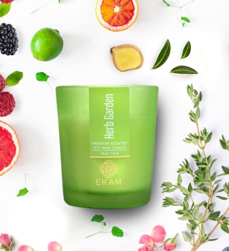 Image of EKAM Herb Garden Votive Soy Wax Scented Candle, 40 Grams, 10 Hours Burn Time| Long Lasting Premium Candles | Ideal for Home Decor | Gifting & Aromatherapy (Pack of 9)