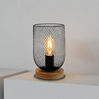 HUAMI Metal Cage Table Lamp Wooden Base Desk Lamp Decorative Bedside Lamp with Edison Bulb for Bedroom Home Weddings Parties Patio Indoor Outdoor Valentine