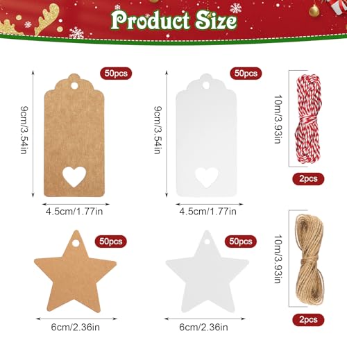 200 Stück Geschenkanhänger Weihnachten, Geschenkanhänger Kraftpapier Kraftpapier Anhänger Sternform, Kärtchen zum Beschriften Anhänger Papier mit 40m Schnur für Marmeladengläser Flaschenetiketten