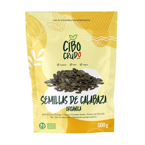 Semillas de Calabaza para Comer Ecologicas - 500g. Pipas de Calabaza Contiene Fibra Proteína Omega-3/6 y Vitaminas B. Organic Pumpkin Seeds.