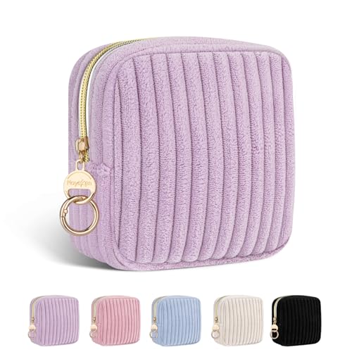 Image of Period Bag for Teen Girls, Corduroy Sanitary Napkin Storage Bag, Fluffy Menstrual Pad PouchTampon Holder for Purse (Purple)