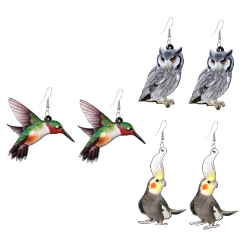 HOLIDYOYO 3組 アクリル鳥イヤリング レディースファッションかわいい耳飾り 軽量耐久性バレンン誕生日贈り物に