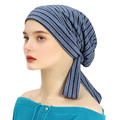 Bufanda de moda para mujer, con estampado de flores, musulmanes, quimioterapia, para personas de moda, multiusos, turbante, azul, Talla única