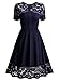 MISSMAY Women's Vintage 1950s Floral Lace Contrast Elegant Cocktail Swing Dress Navy Blue Large