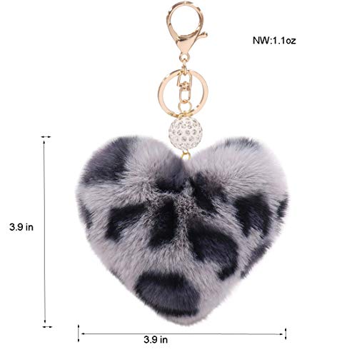 Image of Women's Heart Faux Fur Pom Pom Key Chains Bag Accessory Puffball Keyring Backpack Charms for Girls