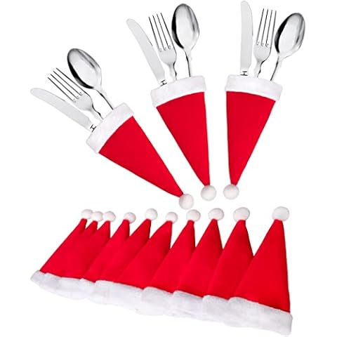 jollylife 38Ct Christmas Santa Hats Silverware Holders - Xmas Party Dinner Table Dinnerware Decorations Supplies Flatware Decor Cover