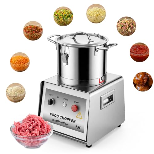 Image of 15L Commercial Stainless Steel Food Processor, 1400W Electric Vegetable Cutter Heavy-Duty Veggie Chopper with S-Shaped Blade for Chopping Vegetable, Fruit, Bread & Meat