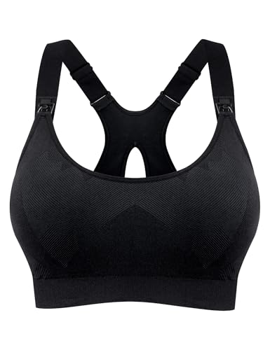HOFISH Nursing Bras for Breastfeeding, Medium Support Nursing Sports Bra Wireless Comfort Maternity Bra