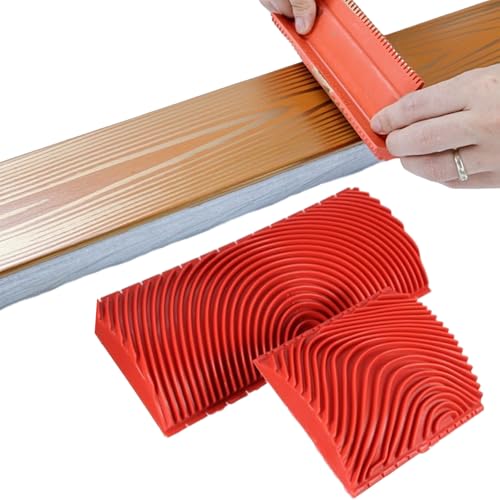 Herramienta de grano de madera 2 piezas/conjunto Herramienta de pintura de grano de madera de goma multipropósito práctico con mango en la espalda para muebles de piso de pared Arte artesanal de bric