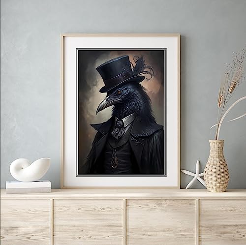 Peinture gothique corbeau aux couleurs vives impression artistique A4 style vintage