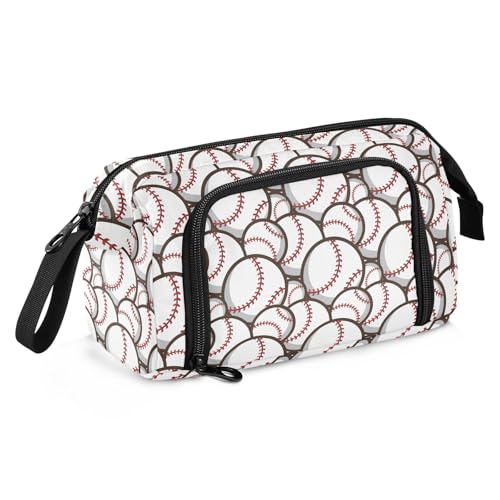 Image of Ball Baseball White Print Pencil Case Pouch Big Capacity Pencil Bag Box Organizer Pen Case with Compartmens Stationery Organizer for Girls Boys Women School College Office