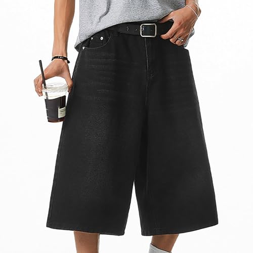 Men's Baggy Denim Cropped Pants, Fashion Y2k Hip Hop Casual Jean Pants Classic Washed Distressed Trousers with Pockets4