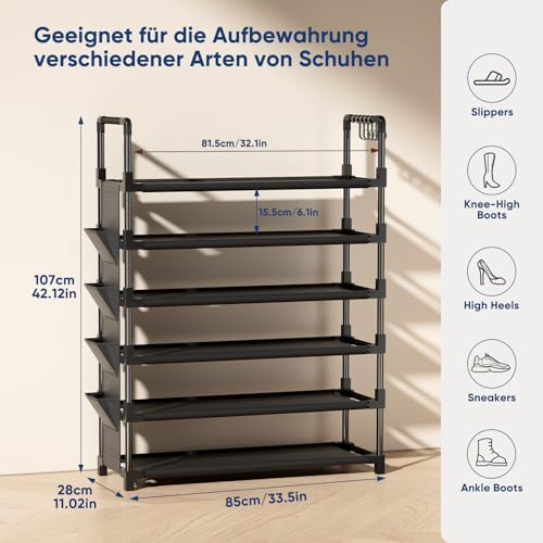 Mavivegue Schuhregal 6 Ebenen Metall mit Haken und Seitentasche – Ansicht 3