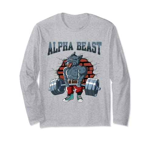 Fitnesstraining Pumpen Alpha Wolf beim Kreuzheben Fitness Langarmshirt