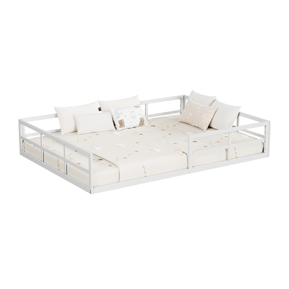 VitaliSpa Letto a pavimento Minno 140x200 cm, letto bambini Montessori in metallo con protezione anticaduta e materasso, bianco