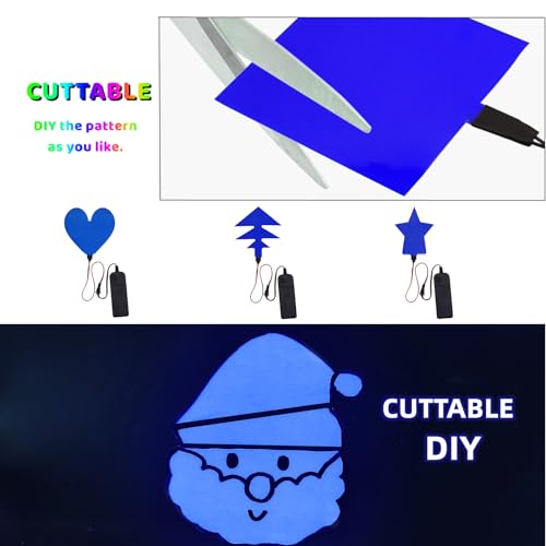 Image of Electroluminescent EL Panel Light, DIY EL Light Cuttable Paper for Decoration /Cosplay /Funny Birthday Parties /Horror Theme Parties /Pumpkinhead,Yellow (10cmx10cm)-1PCS (2, Blue)