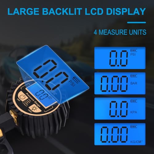 Image of Digital Tire Pressure Gauge with Inflator, 250PSI Air Chuck Compressor Accessories with Quick Connect Coupler Heavy Duty Tire Inflator Gauge, 0.1 Display Resolution for Truck,RV, SUV