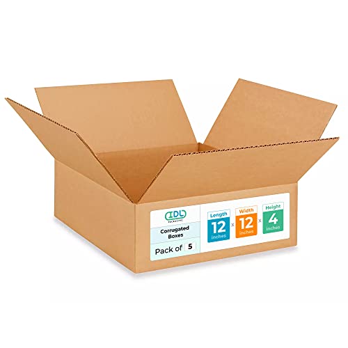 Medium Moving &amp; Shipping Boxes 12 x 12 x 4 inches (5-Pack) - Extra Strength 200 lb vs Regular - Corrugated Durable Packaging Boxes - Medium Moving Box - Cardboard Packing Box by IDL Packaging