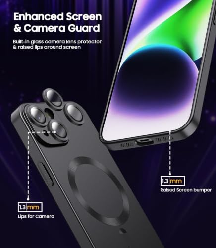 Image of DIZORO Magnetic Case for iPhone 15 Compatible with MagSafe Built-in Camera Lens Protector Slim Soft Silicone Bumper Shockproof Metallic Luster Back Cover Phone Case Black