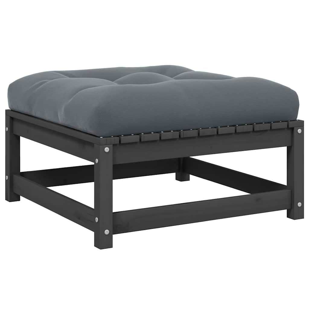 vidaXL Repose-Pied de Jardin avec Coussin Tabouret de Patio Repose-Pied de Terrasse Meuble d'Extérieur Meuble de Jardin Gris Bois de Pn Massif