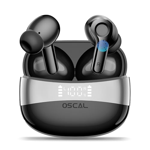 OSCAL Auriculares Inalambricos Bluetooth 5.4 Cancelación de Ruido 40H Playtime Cascos Inalambricos IPX7 Impermeables Mini Carga Portátil Sonido Hi-Fi Ultra Ligeros Intraurales Deportivos(Negro)