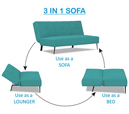 Image of Adorn India Xander 3 Seater Sofa Cum Bed (Aqua Blue) (3 Year Warranty)