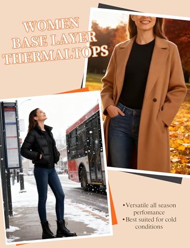 Image of Women's Long Sleeve Thermal Underwear Lightweight Compression Baselayer Shirt Women Clothing Premium Comfort Winter Tops
