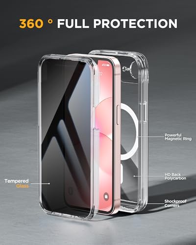 Image of miracase for iPhone 17e & 16e Case with Built-in Private Screen Protector, [Magnetic with MagSafe] Full-Body Phone Cover Military Drop Proof 17 E / 16 E Bumper 6.1 inch, Clear