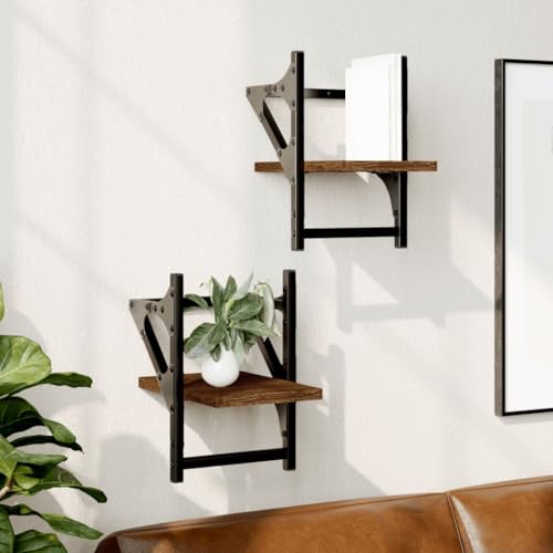 Estantes de pared con barras, 2 unidades, roble marrón, 20 x 25 x 30 cm, estantes de pared y repisas