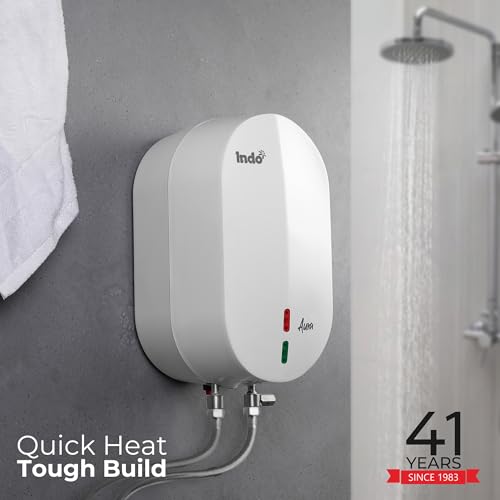 Image of Indo Aura 3 Litres Instant water heater (Geyser) with 4 Layer Safety | 3000 W heating element | Rust proof body | 2 Years Product warranty | 5 years tank warranty | (White)