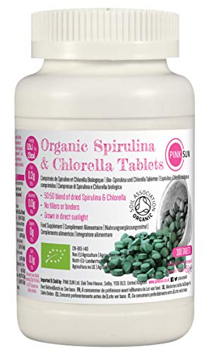 Spirulina und Chlorella Bio Tabletten 300 x 500mg (oder 1000 tabs) Kombiniert 50:50 Mischung Vegan Vegetarisch Nicht GM Organic Arthrospira
