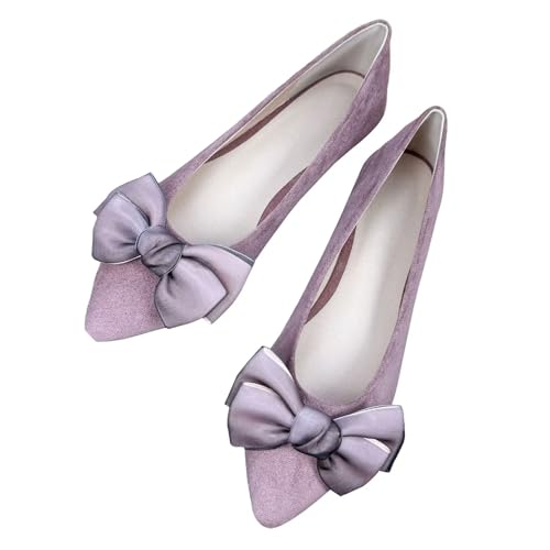 SAILING LU Bow-Knot Ballet Flats for Women Pointed Toe Rhinestones Dress Shoes Comfort Lightweight Loafers